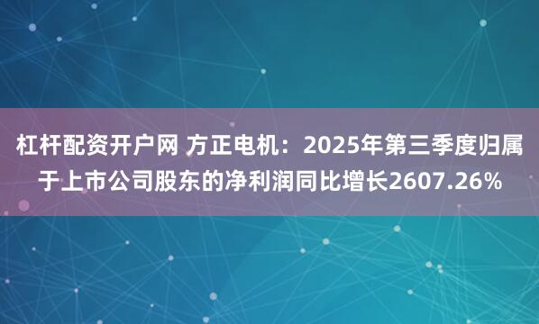 杠杆配资开户网 方正电机：2025年第三季度归属于上市公司股东的净利润同比增长2607.26%